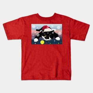 : Cute Tuxedo cat wishing Merry Christmas or Merry Catmas .Copyright TeAnne Kids T-Shirt